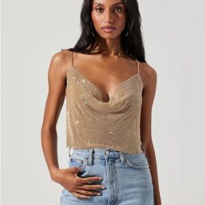 NEW ASTR The Label Mika Top Halter Cowl Neck Rainbow Metallic Open Back XL NWT